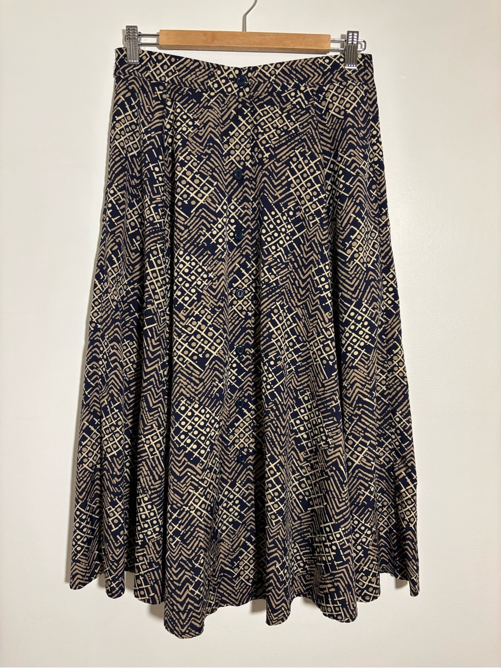 Vintage Impressions Geometric Patterned A-Line Midi Skirt w/ Pockets